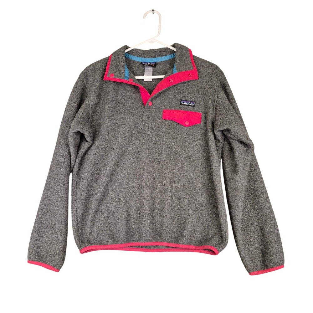 Patagonia Synchilla Snap-T‎ Fleece Pullover Gray Pink Women Small 25485